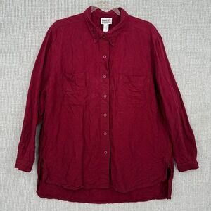 Vtg Chico's Design Linen‎ Blend Button Down Shirt Relaxed Fit Burgundy Sz L (2)
